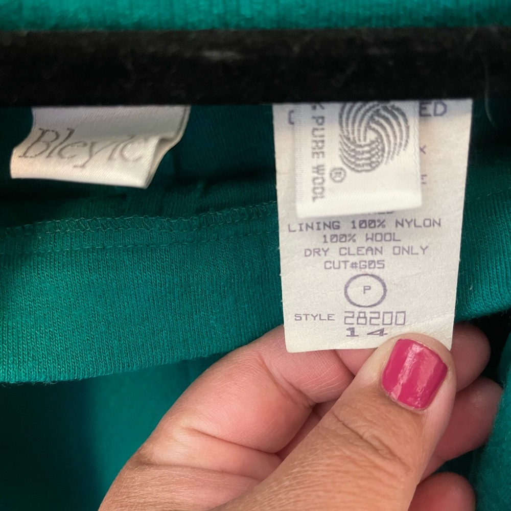 Bleyle Women’s Teal Green with Blue trim Blazer &Pants Vintage Wool Sz 14 Petite - Picture 5 of 16